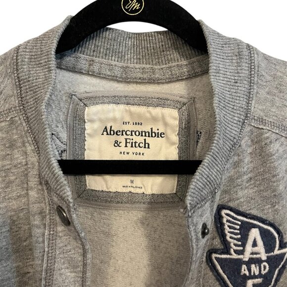 Y2K Abercrombie & Fitch Grey Varsity Bomber Jacket Patchwork Logo Size: Medium - Picture 3 of 9
